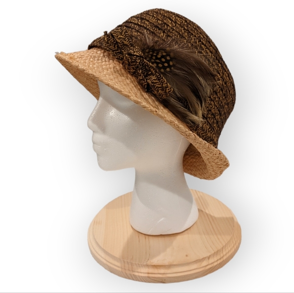 Madison 88 Accessories Madison 88 Cotton Straw Derby Hat Feather Detail Poshmark
